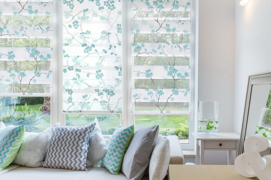 Рольшторы День-Ночь МИНИ САКУРА БИРЮЗОВАЯ DECOR