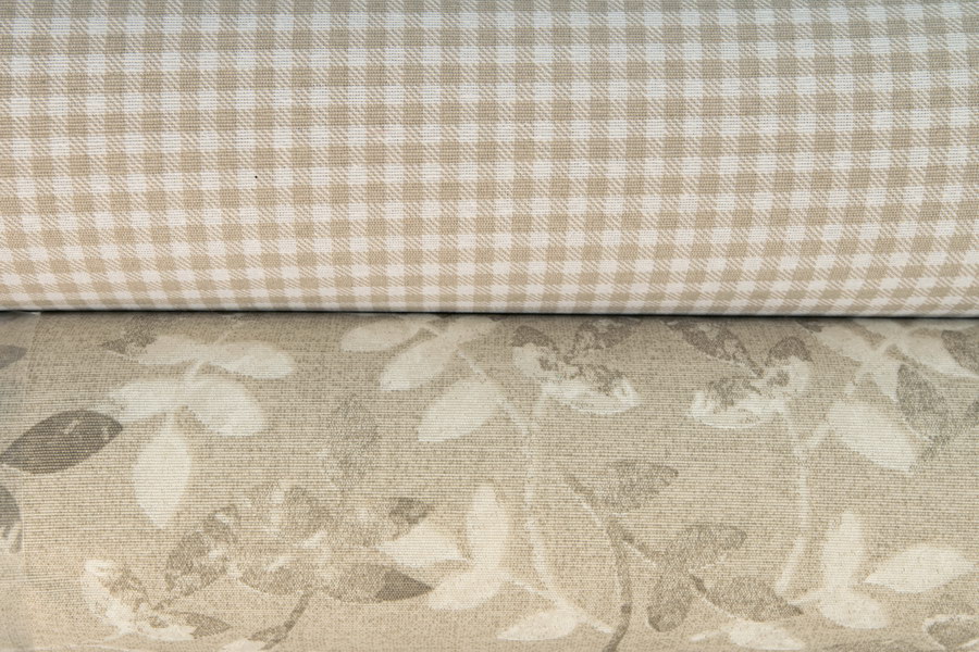 Уличные ткани из коллекции GREEN VIRGARDEN: ткань FILCH VICHY, цвет LINO и ткань ISOLDA COORD, цвет BEIGE
