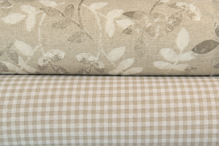 Уличные ткани из коллекции NATURE VIRGARDEN: ткань ISOLDA COORD, цвет BEIGE и ткань FILCH VICHY, цвет LINO